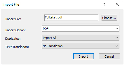Bildet viser import av futtekstfiler på Windows