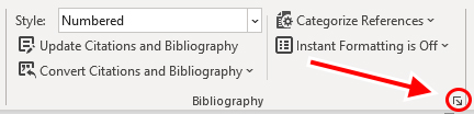 Bildet viser hvor man finner Configure bibliography-menyen på Windows
