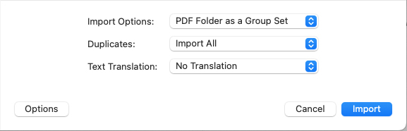 Bildet viser import av mappe med PDF-filer på Mac