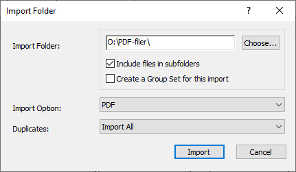 Bildet viser import av mappe med PDF-filer