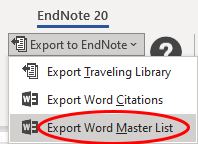 Dette bildet viser menyvalget for "Export Word Master List"
