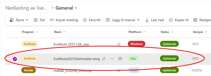Bildet viser hvilket som program som skal hentes fra SharePoint
