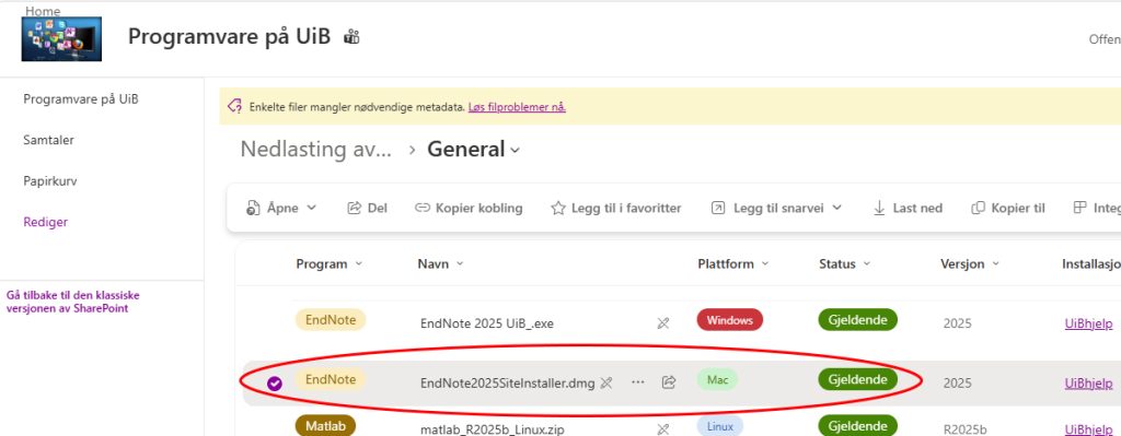 Bildet viser installasjonspakken for Mac